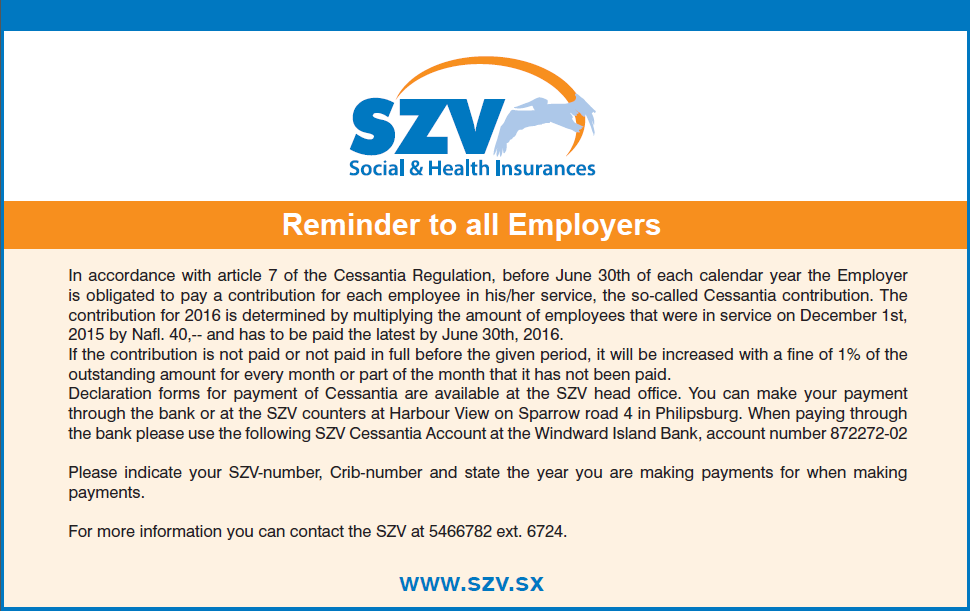 Reminder to ALL Employers: 2016 Cessantia Payments 